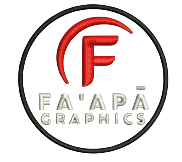 Faapa Graphics single self activated adhesive patches, iron on or heat press on garments, such as hats  shirts, backpacks and other apparel. FA'APA GRAPHICS