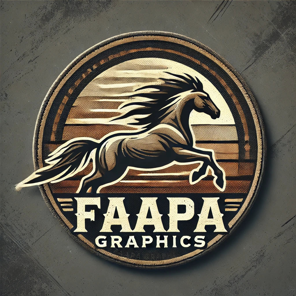 Faapa Graphics single self activated adhesive patches, iron on or heat press on garments, such as hats  shirts, backpacks and other apparel. FA'APA GRAPHICS
